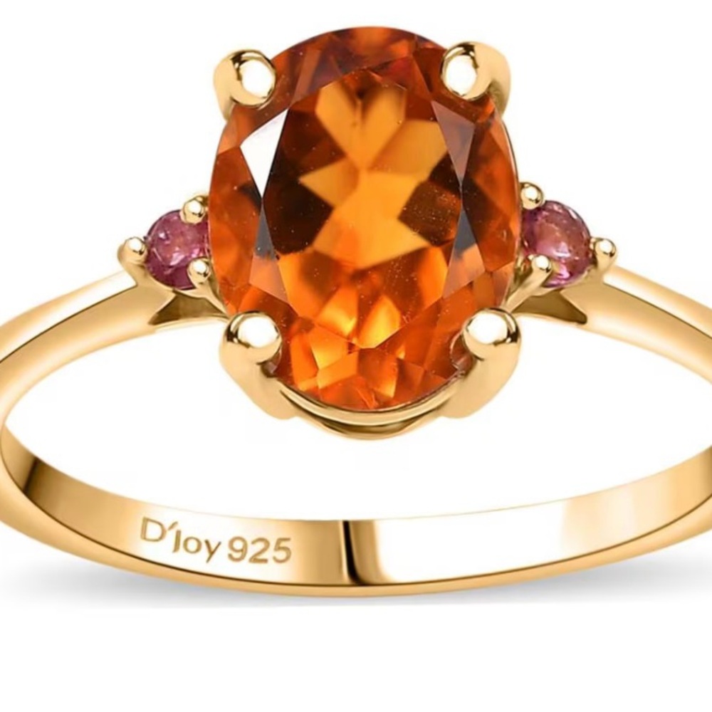 Citrine and Rubellite 1.85 ctw Ring in 18K Yellow Gold Over Sterling Silver